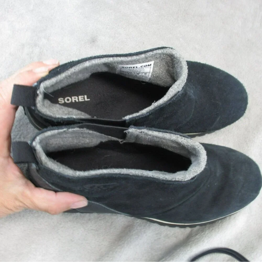 Sorel Shoes Womens Size 8 Black Suede Pull On Ankle Snow Boots *Read*